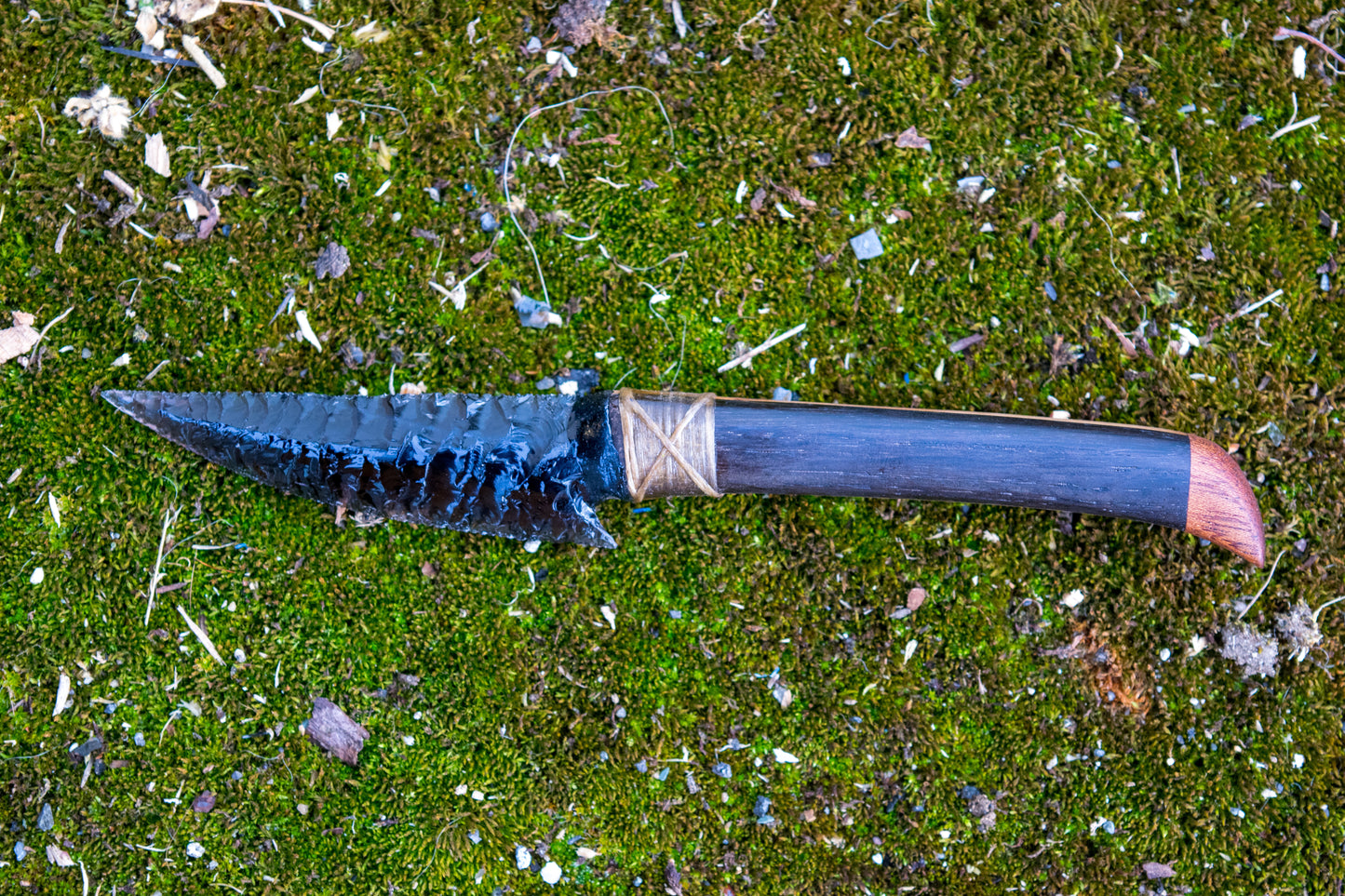 Bowman Lithics Signature Knife #012 – Rainbow Obsidian Tanged Blade with Ash, Bog Oak & Rosewood