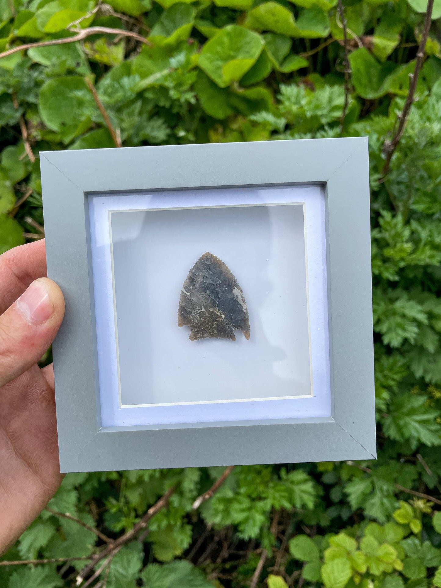 Long Tang & Barbed Style Mesolithic Framed Arrowhead in "Charmouth Galaxy" Flint