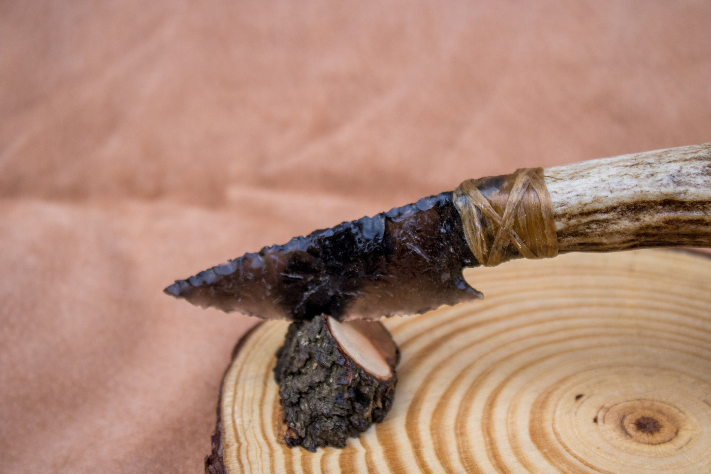 Bowman Lithics Signature Knife #001 – Rainbow Obsidian Tanged Blade with Red Deer Horn Handle