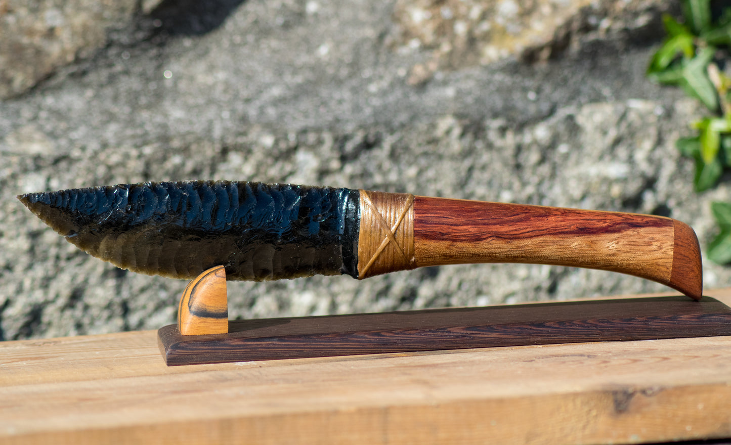 Bowman Lithics Signature Knife #015 – Gold Sheen Obsidian with Oak, Padauk & Rosewood Handle