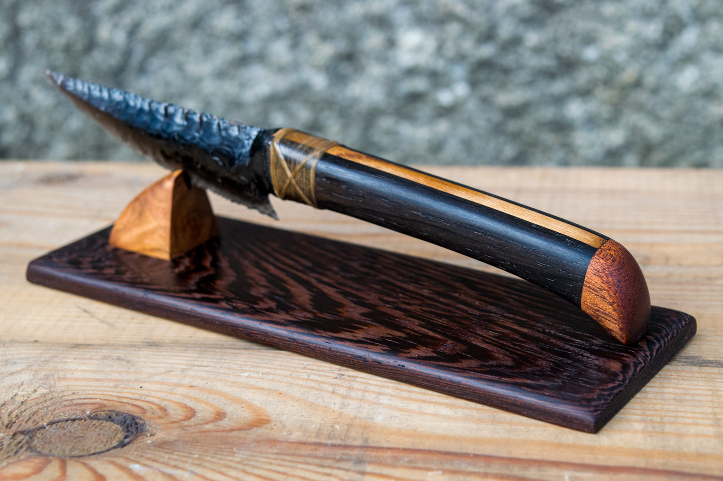 Bowman Lithics Signature Knife #012 – Rainbow Obsidian Tanged Blade with Ash, Bog Oak & Rosewood