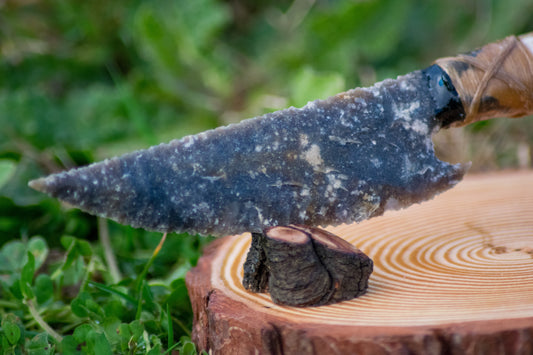 Bowman Lithics Signature Knife #009 – Charmouth “Galaxy” English Flint Tanged Blade with Scottish Red Deer Antler Handle