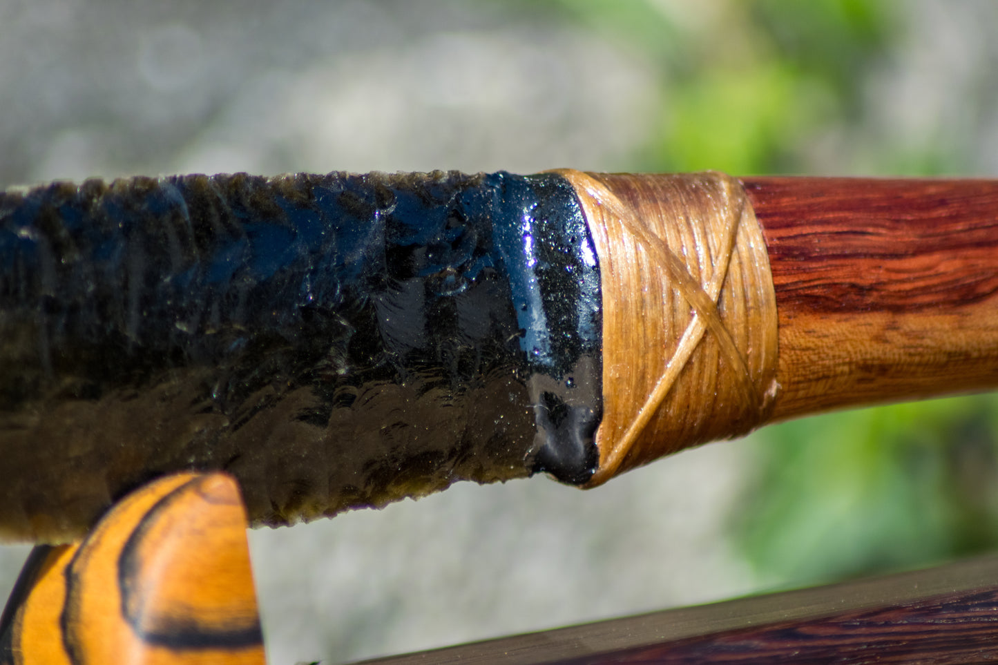 Bowman Lithics Signature Knife #015 – Gold Sheen Obsidian with Oak, Padauk & Rosewood Handle