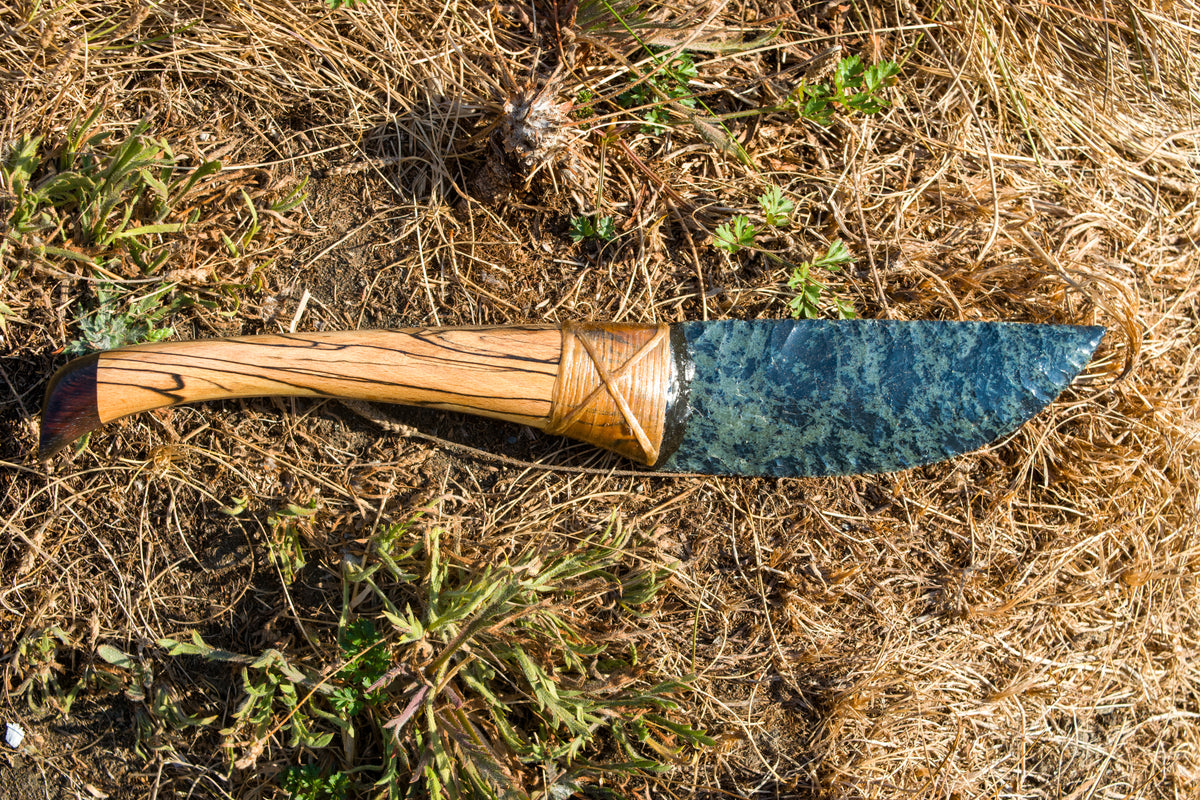 Bowman Lithics Signature Knife #019 – Spiderweb Obsidian with Spalted Beech, Walnut & Ebony Handle